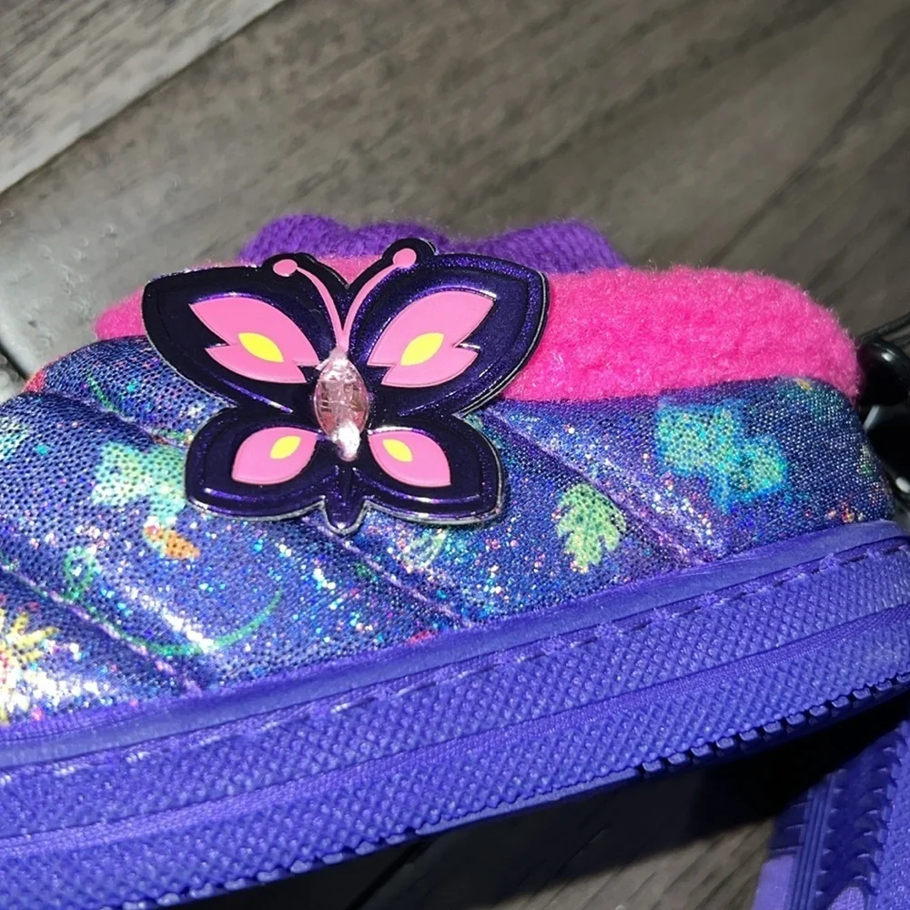 NWT encanto sparkly iridescent slippers with butterfly appliqué and center gem